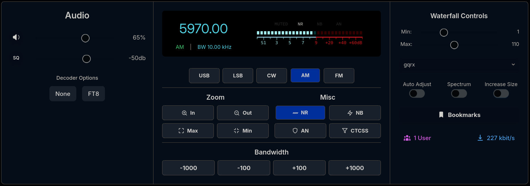 PhantomSDR controls